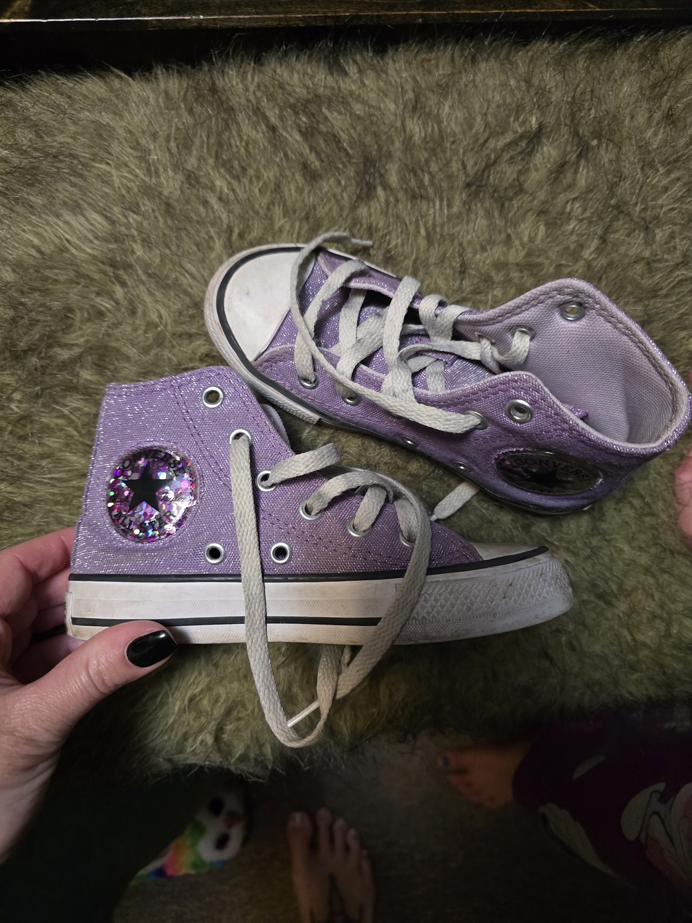 Kids' Lavender High-Top Canvas Sneakers with Glitter Star Patch